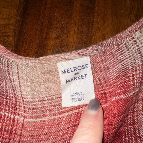 Melrose & Market Women's Sz L Red Rust Beige Plaid Wrap Tie Front Mini Dress - Picture 3 of 8